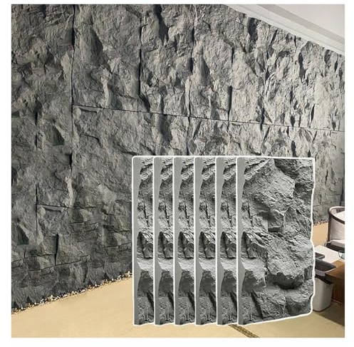Lambris PVC Mural Panneaux muraux imitation pierre grise pour extérieur, revêtement mural décoratif 3D en PU, papier peint décoratif, décoration murale intérieure(#002,6pack)
