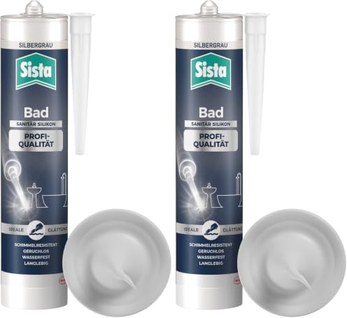 Sista Bad Profi-Qualität Sanitär Silikon, schimmelresistentes Sanitärsilikon für das Bad, wasserfestes Silikon für viele Materialien*, geruchsneutrale & langlebige Dichtmasse, 1x280ml, silbergrau