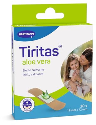 Tiritas Aloe Vera Apósito de 19 x 72 mm – Con Gasa Impregnada en Aloe Vera, Protección Antibacteriana, Transpirables, Promueven la Curación – 20 Unidades