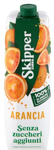 Skipper Arancia Senza Zuccheri Aggiunti, Succo Naturale, 1L, Confezione da 12 Brick