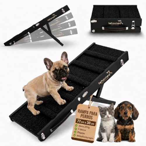 TEHORNEO Rampe pour Chien, Rampe Chien 4 Hauteurs de 25 cm à 41 cm, Escalier pour Chien Supporte jusqu'à 20 kg avec Tapis Antidérapant, Rampe pour Chien Canapé, Rampe pour Chat, Escalier Chien