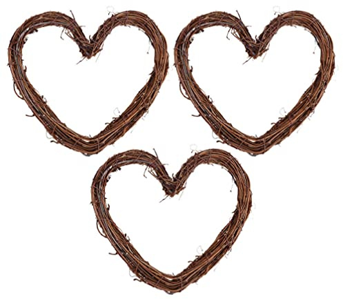 ZGHQHCDRH indoor rattan wall hangings, 3pcs Heart Shape Natural Grapevine Wreath Ring Diy Craft Vines Base Rattan Branch Twig Wicker Wall Decor