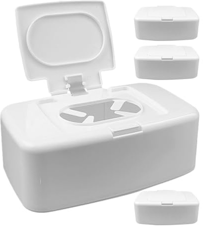 ifundom Dispensador de Toallitas Recargable de Plástico Pp Blanco, 4 Piezas, Fácil de Limpiar, Diseño Simple para Cajones y Mesa de Comedor