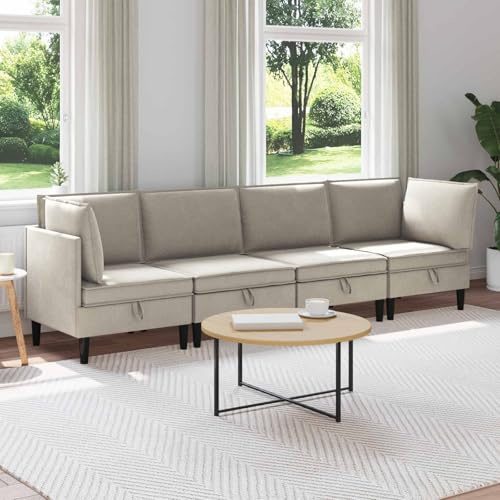 Augerqir Wohnzimmergarnitur 4-teilig Hafer Stoff Polstergarnitur mit robustem Sperrholzrahmen und braunen Kunststoffbeinen, Ecksofa und Mittelsitze für Wohnzimmer und Büro, ergonomisch, pflegeleicht