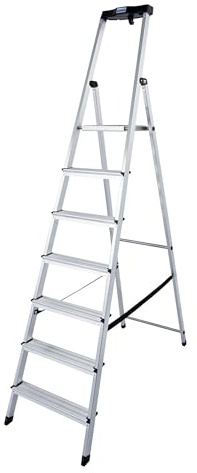 KRAUSE Stehleiter Safety, 7 Stufen, 126351 | Mit Sicherheitsplattform und Anti-Rutsch-Streifen, 7 Stufen