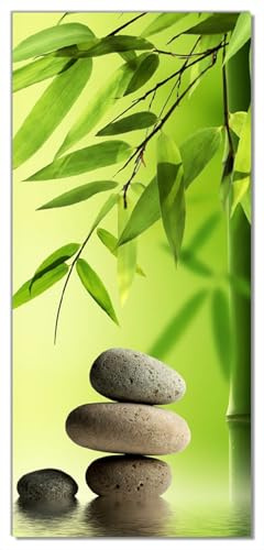 Wallario Selbstklebende Türtapete Steinstapel im Grünen - Türposter 93 x 205 cm Abwischbar, rückstandsfrei zu entfernen