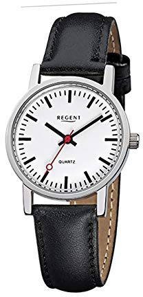 Regent Damen-Armbanduhr schwarz Analog F-824 Leder-Armband URF824 Analoguhr