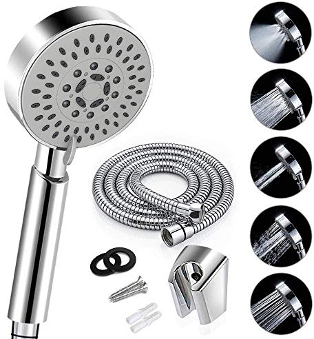 Housler® Bathroom 5 Function Handheld Shower Head with Extra Long Hose ( 2 meter , 78.75inches) and Shower Head Bracket Holder, Chrome