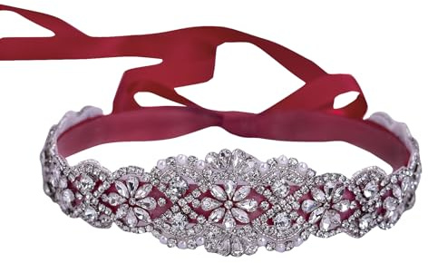 azaleas Women's Crystal Thin Wedding Belt Sashes Bridal Sash Belt for Wedding, Bridesmaid Flower Girl Dress Accessories 16IN, Wine Red, One Size