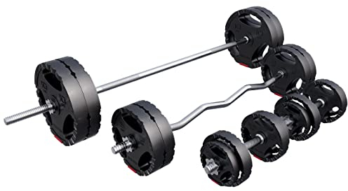 GORILLA SPORTS® Hantelset - 100kg, Langhantelstange 170cm, SZ Curlstange 120cm, 2x Kurzhanteln, Gewichte 4x1,25kg / 4x2,5kg / 4x5kg / 4x10kg, mit 8 Sternverschlüsse, Ø 30 mm, Kunststoff - Hantel Set
