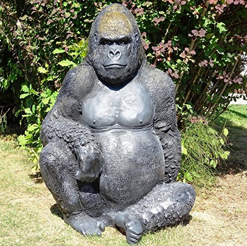 XXL SITZENDER Gorilla LEBENSGROSS 120cm Figur IN LEBENSGRÖSSE~AFFE Deluxe Garten Deko ~Gartendekoration~Wow