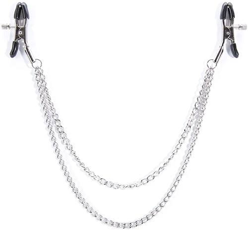 Lovehoney Bondage Boutique Adjustable Nipple Clamps with Double Chain | Crocodile Clips with PVC Tips | BDSM Bondage Role Play Accessories | Erotic Nipple Toys for Couples | Adult Sex Toys for Women