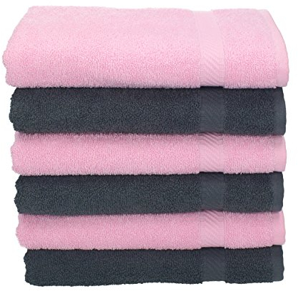 Betz Handtuch 6er Pack Handtücher Set Palermo Größe 50x100 cm 100% Baumwolle - gut trocknend, leichte Qualität - ideal für Sport, Strand, Reisen Farbe anthrazit und rosé