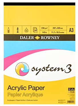 Daler Rowney system3 Blocco carta per acrilici, in formato A3, bianco 20 fogli