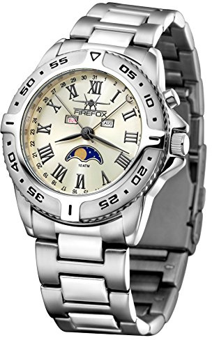 FIREFOX Mondphasenuhr FFS01-509 Sunray lemongras massiv Edelstahl Damenuhr Herrenuhr Armbanduhr Sicherheitsfaltschließe 10 ATM wasserdicht Miyota Kaliber 6P80