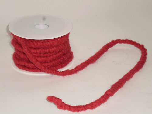 Wollkordel, Wollschnur 10 mm breit - Farbe: rot, 10 Meter auf Plastikrolle, Bastelwolle zum Dekorieren von Gefäßen und Gestecken, beliebt in der Floristik