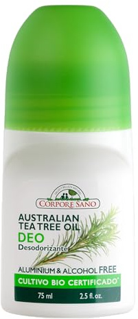 Corpore Sano - Desodorante Roll-On Tea Tree, Natural, Controla la Sudoración, Elimina el Mal Olor, Hasta 12h de Protección, Cultivo Bio Certificado, Vegano, Sin Alcohol, Aluminio ni Silicona, 75ml