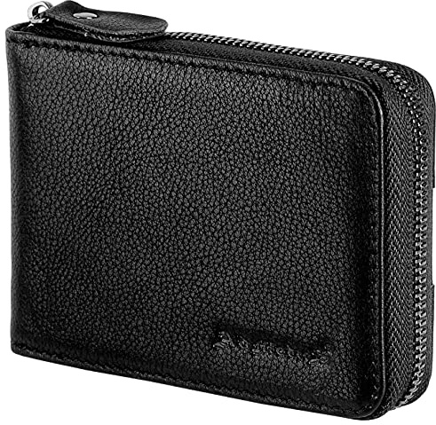 Admetus Men's Zipper Wallet Leather Bifold Wallets Slim RFID Blocking Zip Around Credit Card Holder Compact Small Wallet 2Black