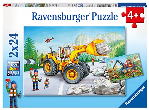 Ravensburger Kinderpuzzle - 07802 Bagger und Waldtraktor - Puzzle für Kinder ab 4 Jahren, mit 2x24 Teilen
