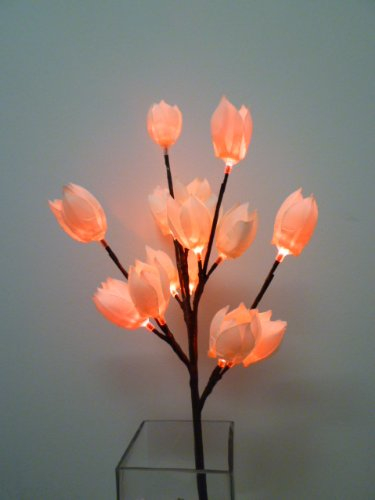 Dekozweig Lotus 15 x rote LEDs in weissen Blüten Dekoleuchte batteriebetrieben