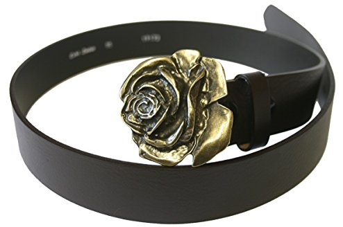 Dark Dreams Gothic Mittelalter Blume brauner Gürtel Ledergürtel mit Gürtelschnalle Rose altmessing, Länge:105