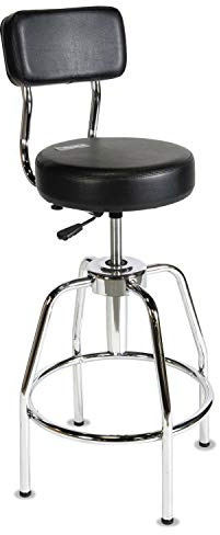 ShopSol 3010002 Height Adjustable Shop Stool with Chrome Tubular Base, Vinyl Seat and Back, 300-Pound Capacity