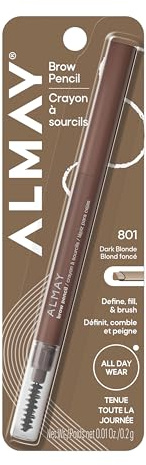 Almay Eyebrow Pencil with Eyebrow Brush, Easy to Achieve Brows, Hypoallergenic (Packaging May Vary), 801 Dark Blonde