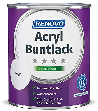 Renovo 2 in 1 Acryl Buntlack, 0,75 Liter 0095 weiß seidenmatt