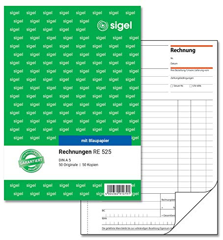 SIGEL RE525 Rechnungen A5, 2x50 Blatt, mit Blaupapier und Abheftlochung, Rechnungsblock