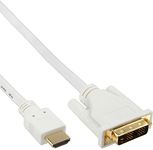 InLine HDMI-DVI Kabel, weiß/gold, HDMI Stecker auf DVI 18+1 Stecker, 3m, für 1080p FullHD, vergoldet, doppelt geschirmt, 17663U