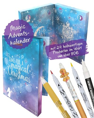 ONLINE Magic Adventskalender 2026 I Kreativ Kalender Teenager Mädchen, Jungen & Erwachsene I Schreibwaren-Adventskalender mit Zauberstiften, Radierstiften I Acrylstifte, Lettering Stifte