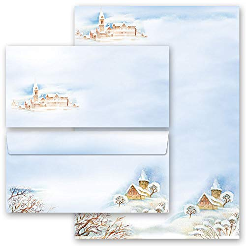Briefpapier Set, 40 tlg. Winter, WINTERLANDSCHAFT Natur & Landschaft 20 Blatt Briefpapier + 20 passende Briefumschläge DIN LANG ohne Fenster | Paper-Media