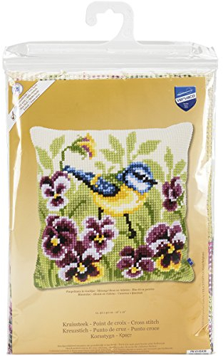 VERVACO Kreuzstich Stickpackungen Kissen Stickerei Set Anfänger Vorgedruckt Blaumeise DIY Set Kreativ Set Für Erwachsene Dekoratives Kissen ca. 40 x 40 cm Bastelset Handwerker Haus Dekoration