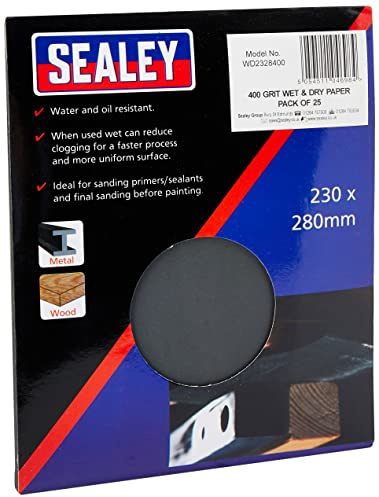 Sealey WD2328400 Wet & Dry Paper 230 x 280mm 400Grit Pack of 25