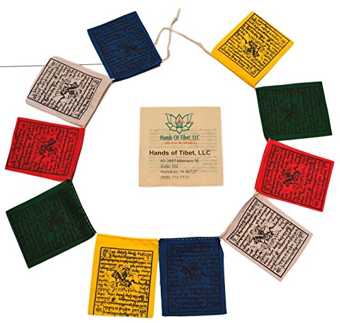 Hands of Tibet Tibetische Gebetsfahnen, Windpferd, Mini, Set aus 10 Stück
