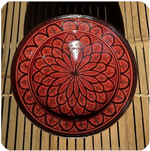 Simandra Assiette orientale en céramique peinte à la main - Bol marocain en céramique - Grande assiette murale - Couleur rouge