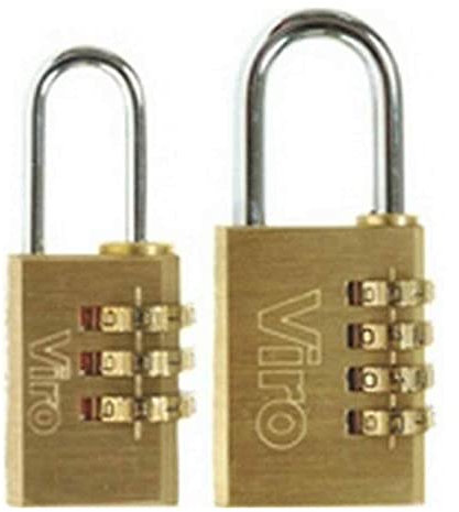 Viro | Lucchetto per valigie e armadietti a Combinazione Variabile con 3 Combinatori, Base 30mm, Finitura Nichelata