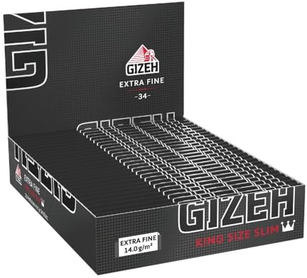 GIZEH BLACK King Size Slim Blättchen, 14 g/m² – 25 Heftchen á 34 Blatt | Feine Papers zum Selbstdrehen mit natürlicher Gummierung & Slow Burning - Packung mit Magnetverschluss