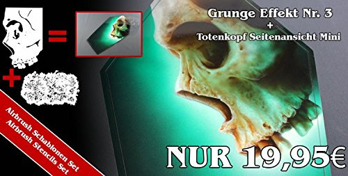 Herterich Products Airbrush Schablonen Set Totenkopf Skull & Grunge Effekt | Graffiti und Tattoo Stencil | Wiederverwendbar & Lösungsmittelresistent | Mylar 0,1-0,2 cm | Für Sprays & Acryl