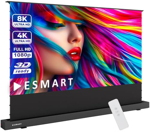 ESMART Expert FSX-ALR CBSP Tension Leinwand 242 cm Bild 221 x 125 cm (100) 16:9 | Funk Fernbedienung | Heimkino bodenstehende Hochkontrast Beamer Projektionsleinwand Motor UKD Laser - Schwarz