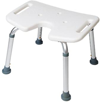 Cymam - Taburete de Baño para Adultos y Mayores – Silla de Ducha con Altura Ajustable, Asiento en U con Drenaje, Antideslizante, Fácil Montaje sin Herramientas