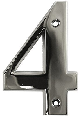 UAP Beautiful 3 Inch Bevelled Edge Polished Chrome Door Number 4 - Screw Fix Silver Front House Number 4