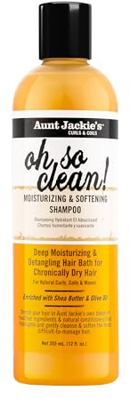 Aunt Jackie's Curls and Coils Oh So Clean Deep Moisturizing and Softening Hair Shampoo for Natural Curls, Coils and Waves, Enriched shea Butter, 12 oz