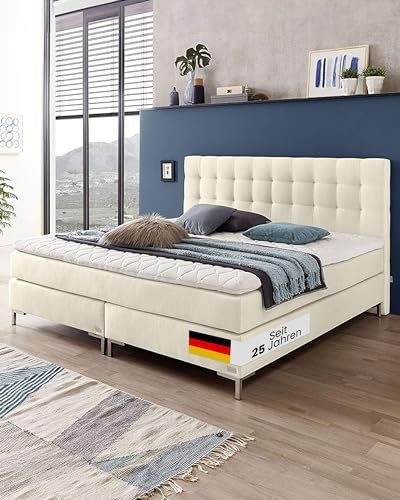 WELCON boxspringbettenshop24.de - Luxus Boxspringbett 140x200 22 Farben Härtegrad H1, H2, H3, H4, H2/H3 und H3/H4 - Polsterbett Hotelbett Doppelbett Bett in grau, hellgrau, dunkelgrau, braun