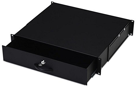 DIGITUS Schublade für Netzwerkschränke – 19-Zoll 2HE – Abschließbar | 76 mm Innenhöhe – 25 kg Traglast – 4-Punkt-Befestigung – variable Einbautiefe – Schwarz