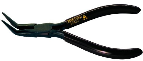 Bernstein Werkzeug Spitzzange abgewinkelt, 145 mm mit langen Backen, brüniert, schwarze ableitfähige Tauchisolation, 3-945-7