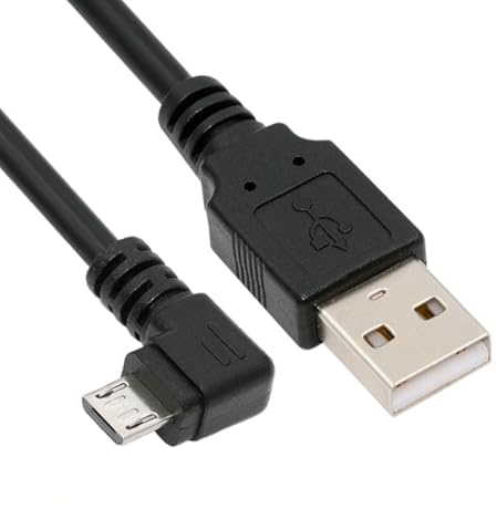 cablecc Câble de charge de données micro USB 5 broches coudé à 90 degrés vers USB 2.0 pour téléphone et tablette, vitesse de transfert de 480 Mbps (100cm)