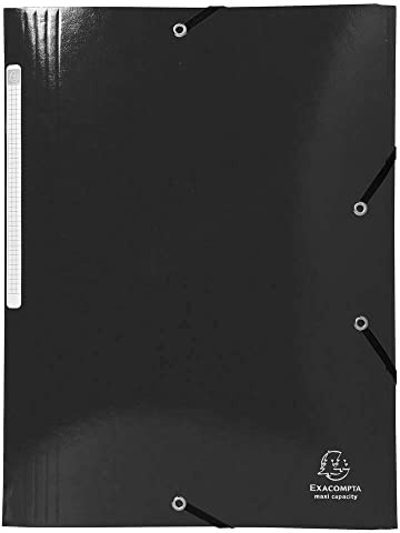 Exacompta 55821E 25er Pack Premium Einschlagmappe Iderama. Aus beschichteten Colorspan-Karton DIN A4 mit 2 Gummizügen und 3 Klappen Schwarz Sammelmappe Dokumentenmappe