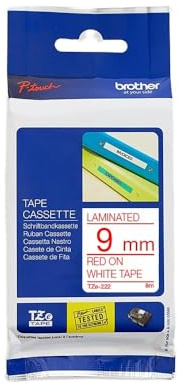 Brother Original P-touch Schriftband TZe-222 9 mm, rot auf weiß (kompatibel mit Brother P-touch H100LB/R, H105, E100/VP, D200/BW/VP, D210/VP)