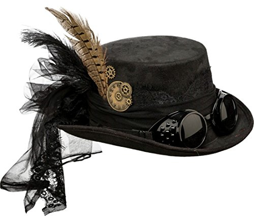 NET TOYS Steampunk Hut Gothic Zylinder schwarz Viktorianische Kopfbedeckung Accessoire Retrofuturismus Zylinderhut Retrolook Punk Kostüm Accessoire